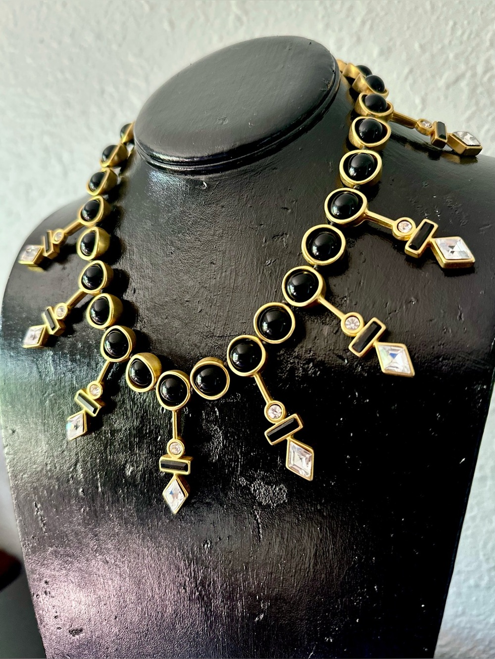 Vintage Black and Gold Drop Statement Necklace